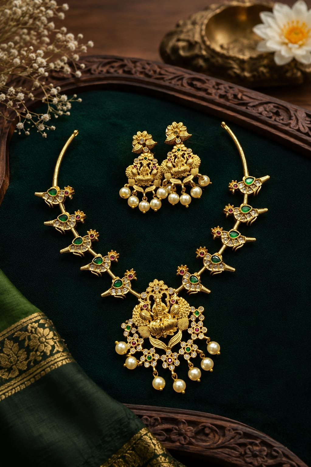 Traditional Lakshmi Peacock 1 Gram Gold-Plated Necklace Set