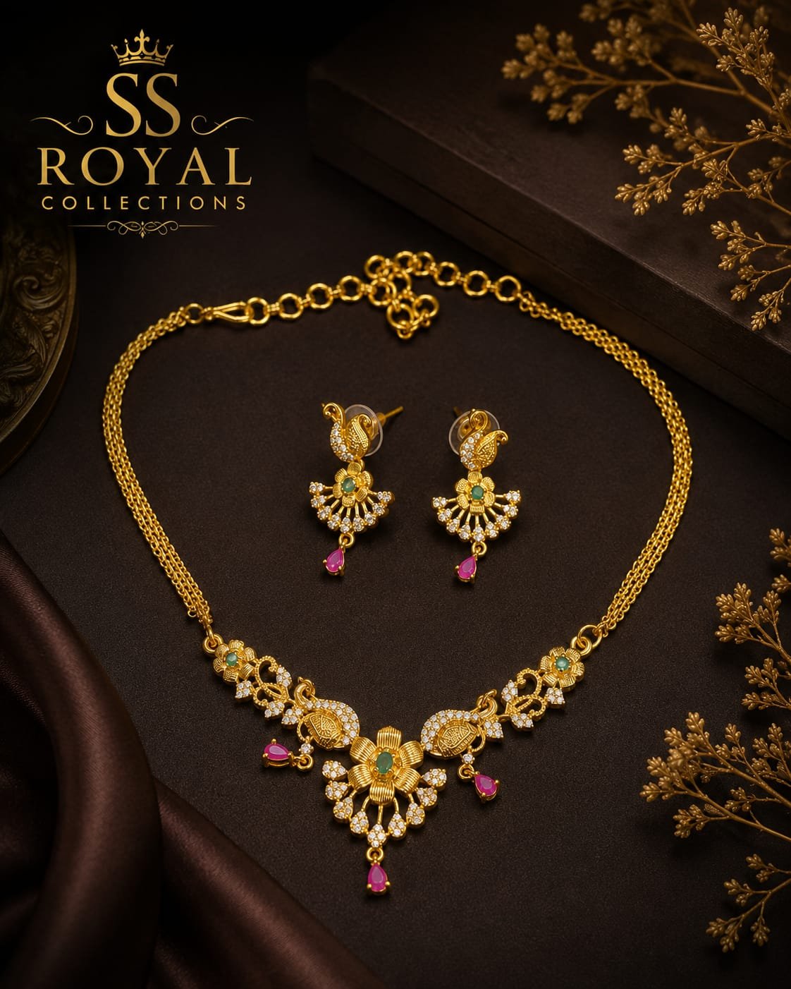 Floral 1 Gram Gold-Plated Necklace & Earrings Set