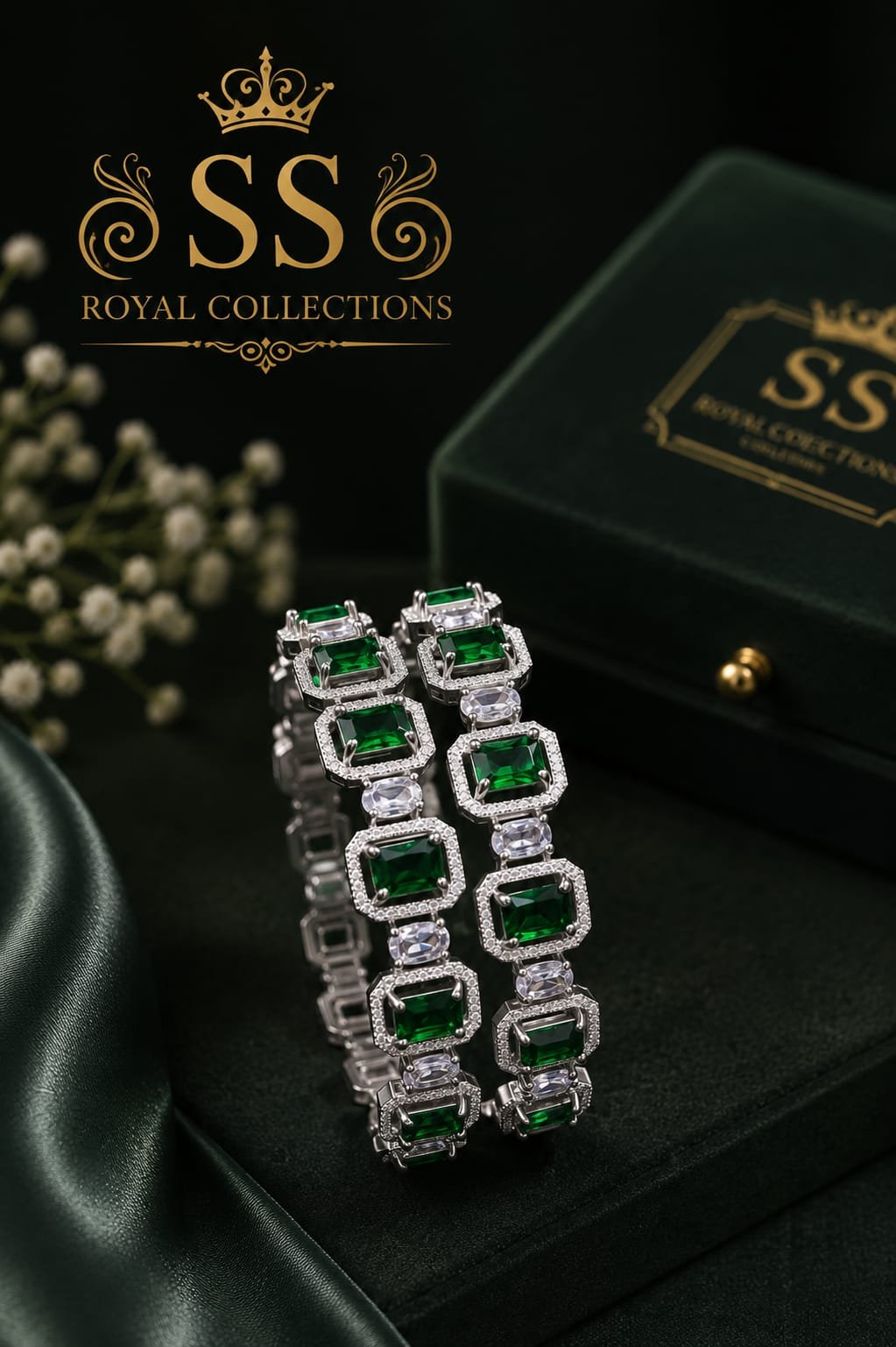 Silver-Plated Green Stone Designer Bangles 