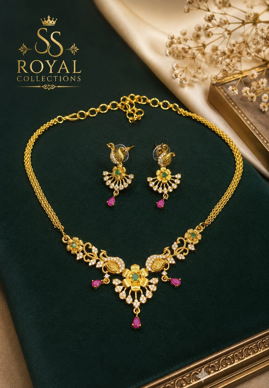 Floral 1 Gram Gold-Plated Necklace & Earrings Set