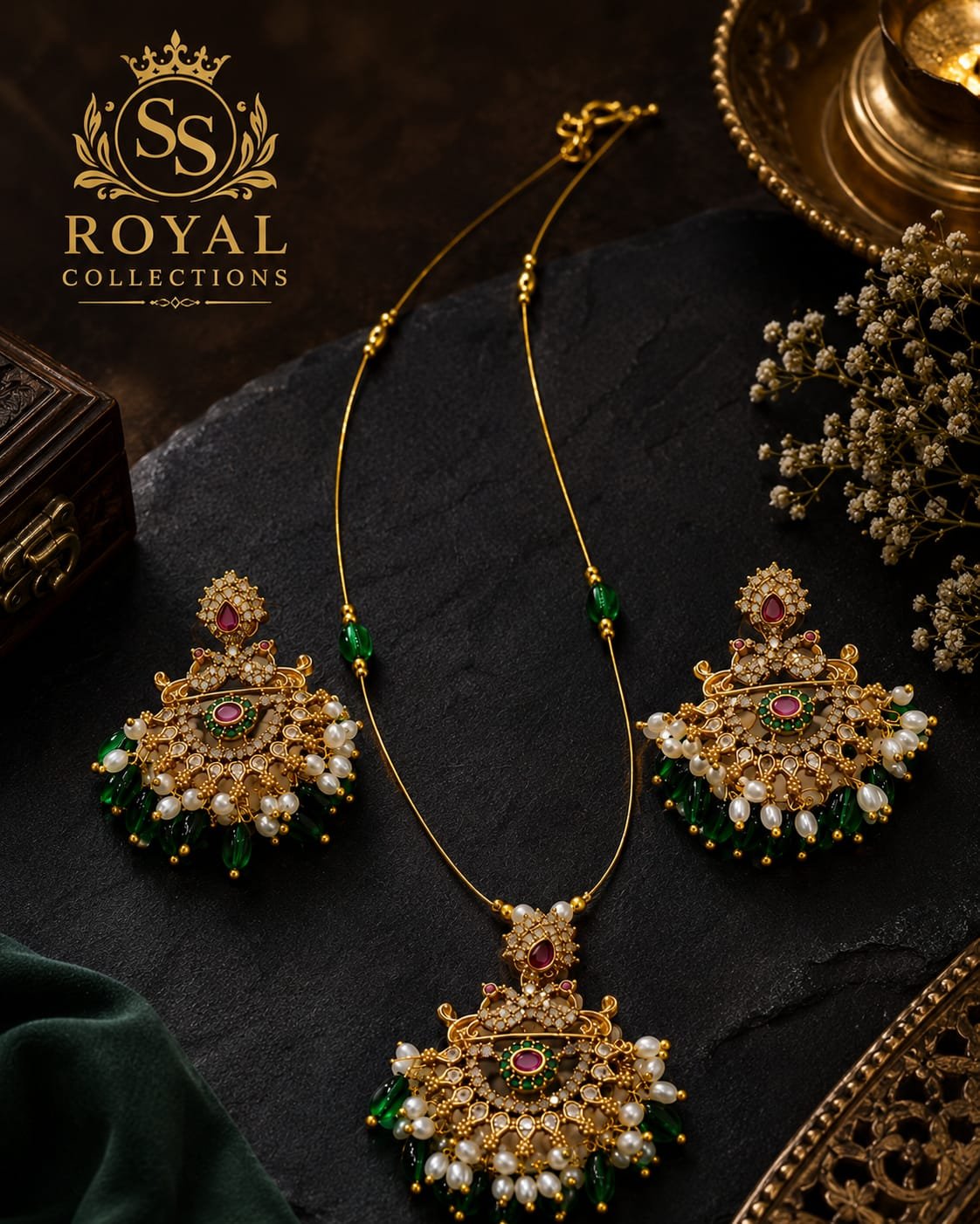 Traditional 1 Gram Gold-Plated Necklace & Jhumka Earring Set