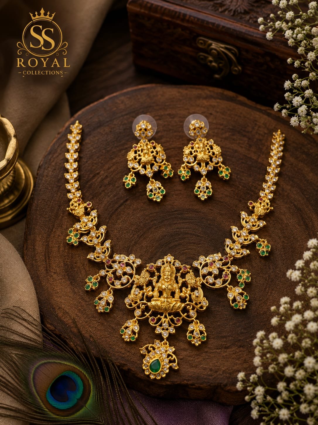 1 Gram Gold-Plated Temple Design Necklace Set with Earrings