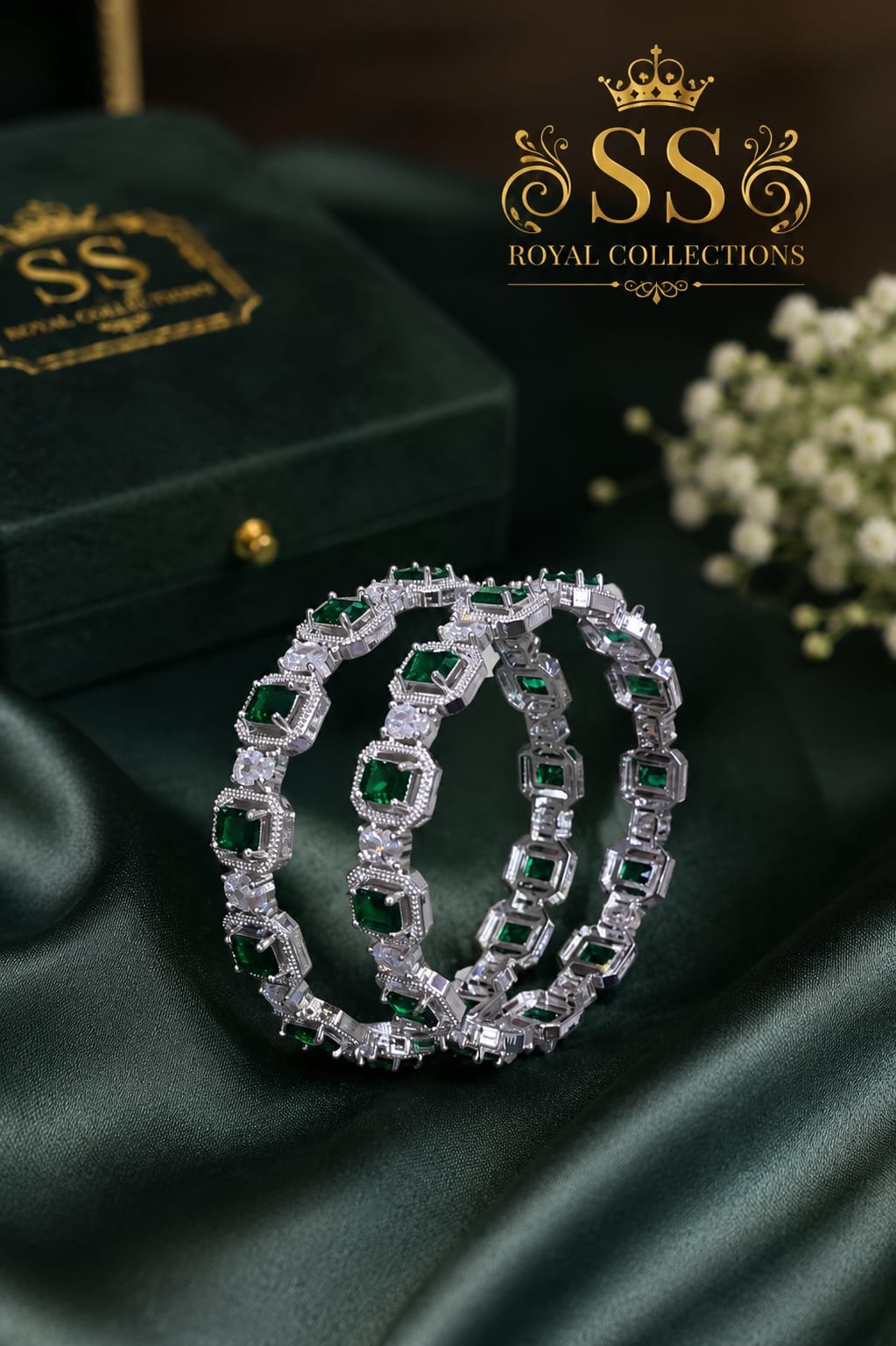 Silver-Plated Green Stone Designer Bangles 